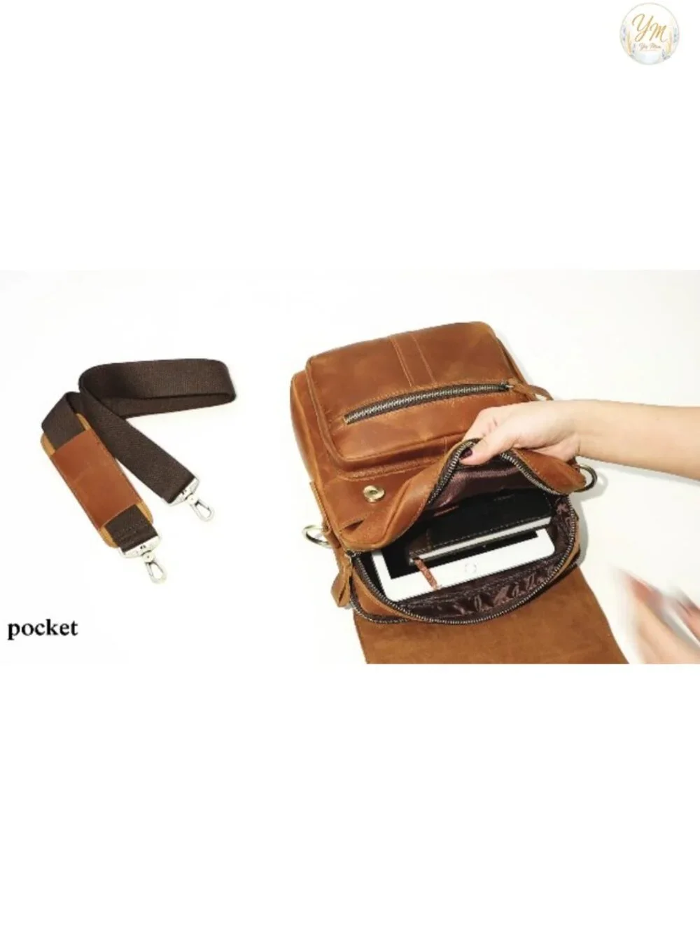 Genuine Leather Flap Messenger Bag for Men Work Business